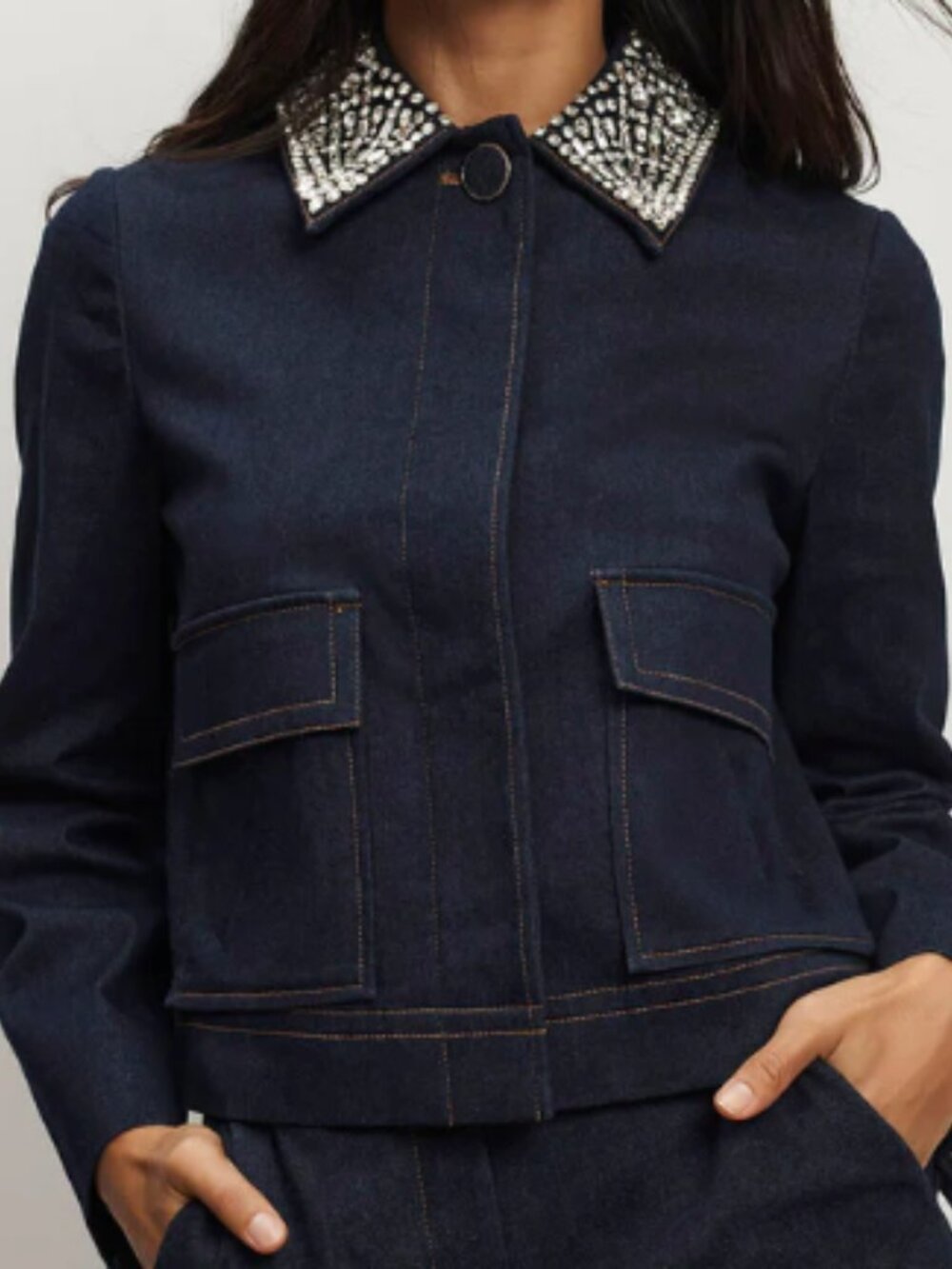 Veronica Beard - NWT Barrington Embellished Denim Jacket, Size 2 - Picture 3 of 7